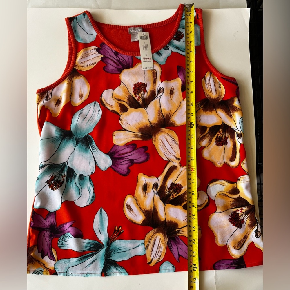NWT Chicos Women's Tropical print-iris sleeveless sweater tank Sz 1 (M/8) - Picture 11 of 12